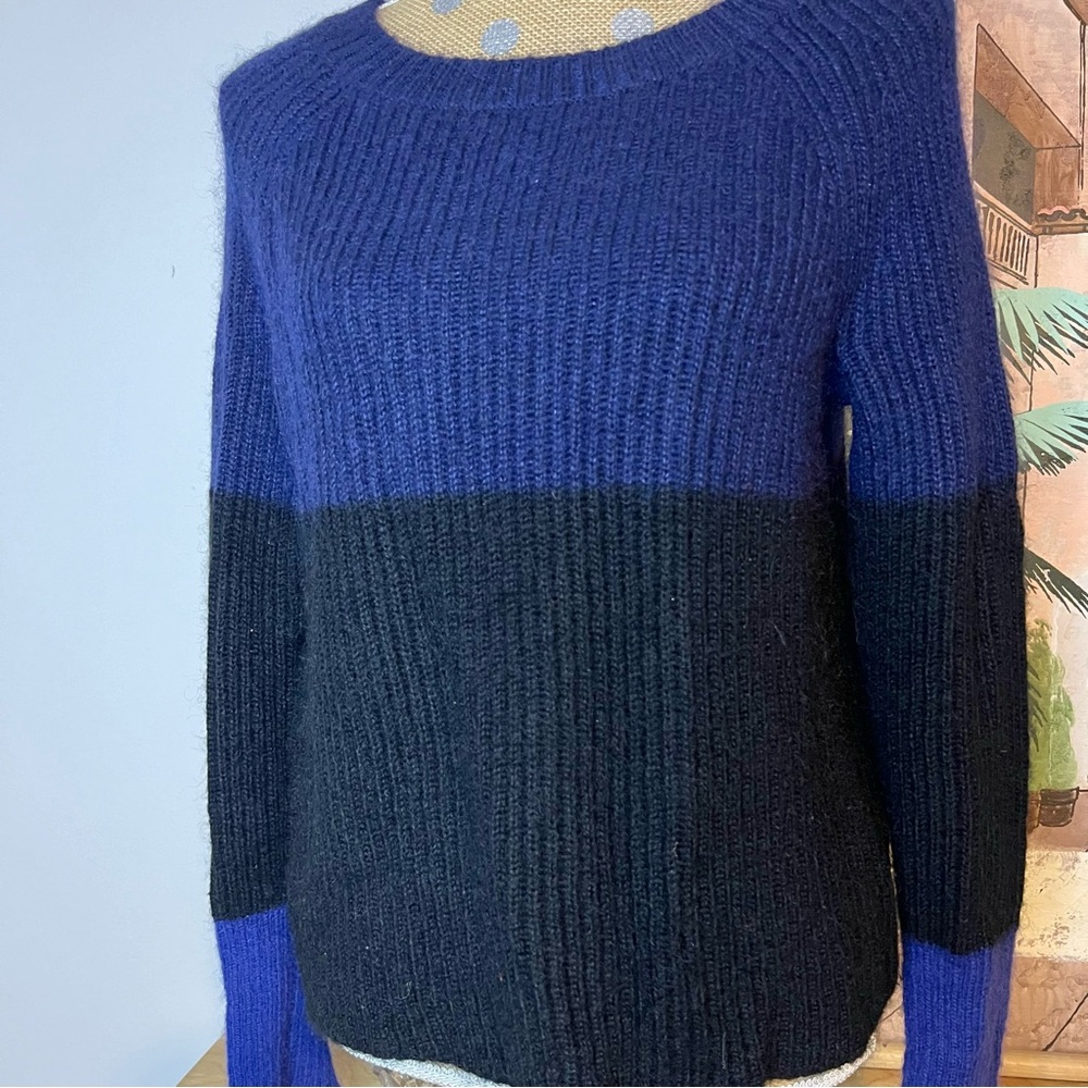 Gap Blue, Black Colorblock Mohair Blend Crewneck Sweater